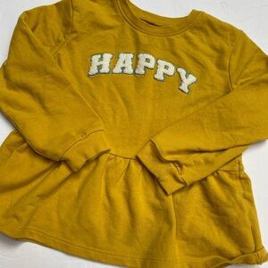 okie dokie Mustard Yellow 'HAPPY' Long-Sleeve Peplum Top
